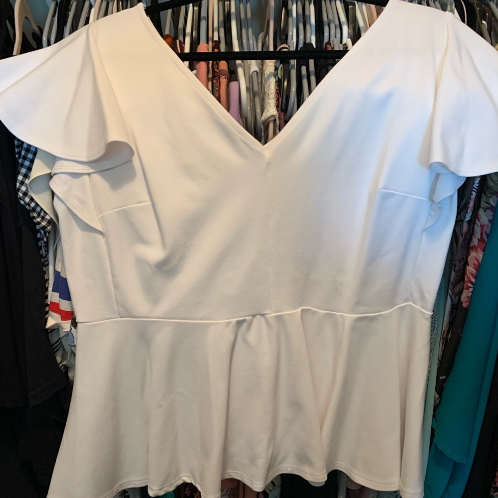 white F21 plus peplum blouse